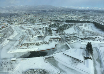 Snowy Goryokaku fortress in Hakodate