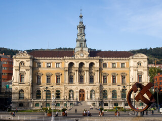 Bilbao City Hall building, located in the Ernesto Erkoreka square, where you can see a sculpture by Jorge Oteiza, Basque Country, Spain, Bilbao, Vizcaya