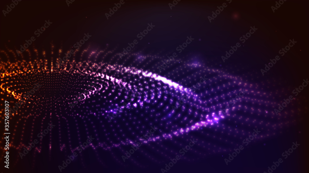 Wall mural vector abstract background. radial wave, surge, oscillations. array of glowing dots on a dark backgr