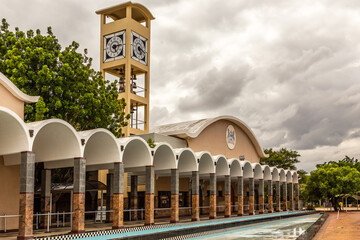House of Botswanian Parlament with watch tower, Gaborone, Botswana,