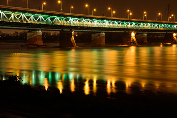 Gdanski bridge in Warsaw, night photo of the illuminated brid