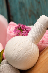 Spa herbal compresses with soap and facial towels