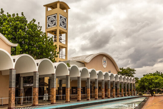 House of Botswanian Parlament with watch tower, Gaborone, Botswana,