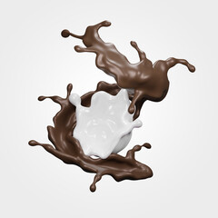 Milk and chocolate splash smooth abstract shapes with clipping path , 3d illustration 3D Rendering