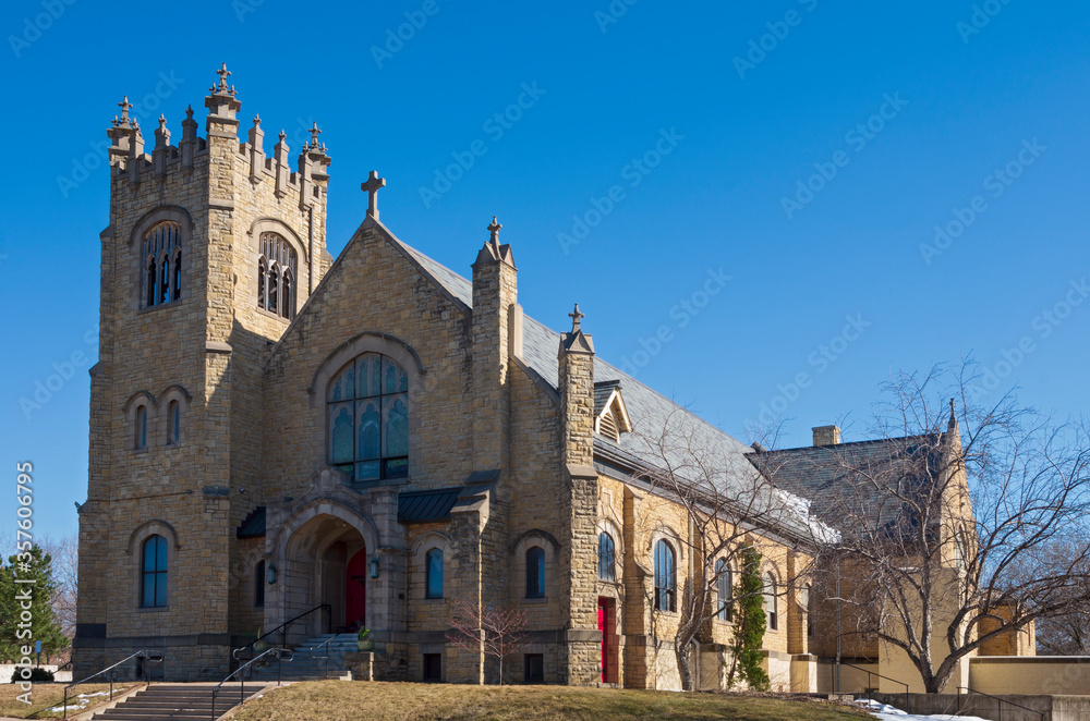 Wall mural landmark church entrance bell tower and nave exterior