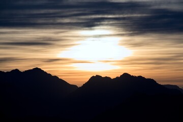 silhouette landscape view of sunrise over the mountains 