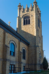 landmark church bell tower and nave in saint paul