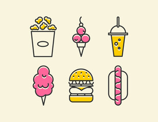 Fast food vector color icon set