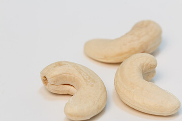 Cashew nuts Fried or Roasted on white background,Close up