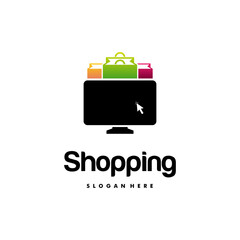 Online Shop Logo designs Template, Computer and Shopping bag logo Vector illustration