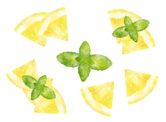 水彩タッチなレモンとミントの飾り © フユタチ
