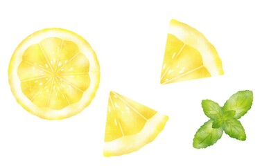 水彩タッチのレモンとミント © フユタチ