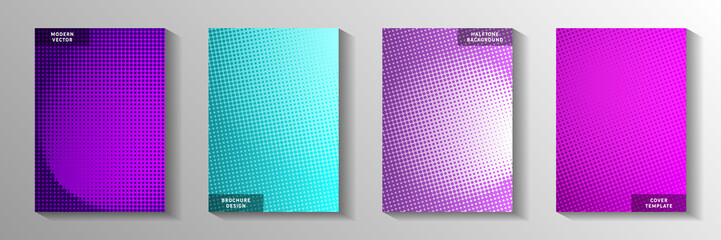 Dynamic circle perforated halftone cover templates vector series. Industrial banner faded halftone 