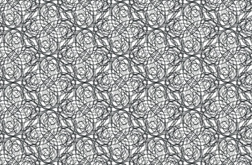 Messy scribble geometric outline repeating pattern on white background, vector illustration
