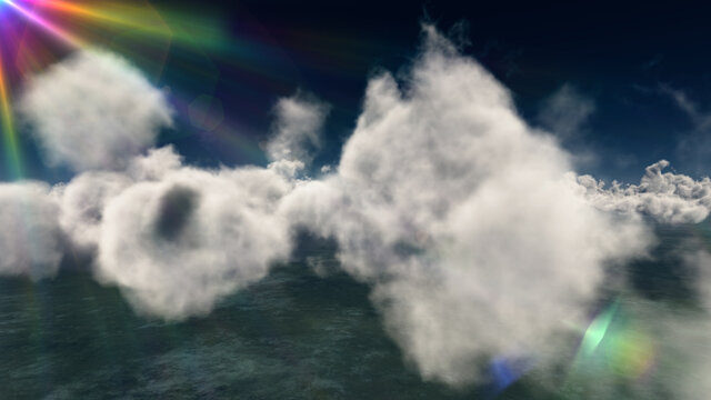 fly above big clouds, 3d illustration render