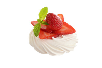  isolated strawberry meringue nest with mint