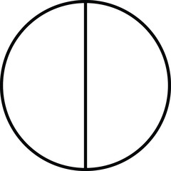 circle divided into 2 parts equal parts, black outline