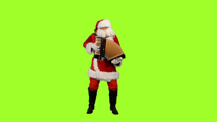 Santa Claus standing with accordion on green screen background, Chroma key