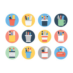 Pencil Holder Flat Rounded Icons 
