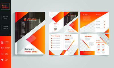 orange business brochure template layout design, 16 page corporate brochure editable template layout, minimal business brochure template design.