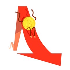 Cartoon vector illustration. The fall of bitcoin