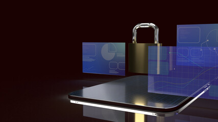 Obraz premium The tablet and master key 3d rendering for mobile security content..