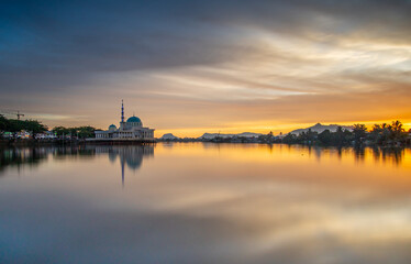 reflection sunset with mosque