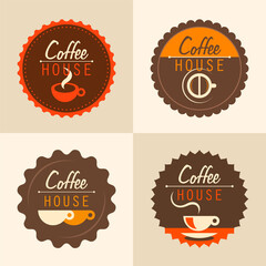 Set of retro style coffee house labels. Vector illustration.