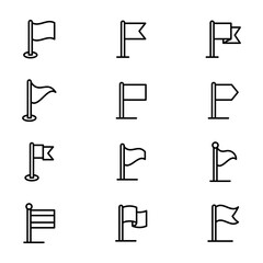 Pack of Flags and Flagpoles Line Icons © Vectors Market