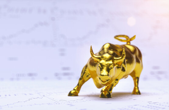 Wallstreet bull and bear on stock chart background. Bullish Stock exchange concept