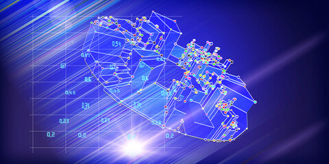 Abstract background with wireframe  infographic and big data visualization. Futuristic analytical color grid design with blurred lines. Big data. Social  technology or business concept.
