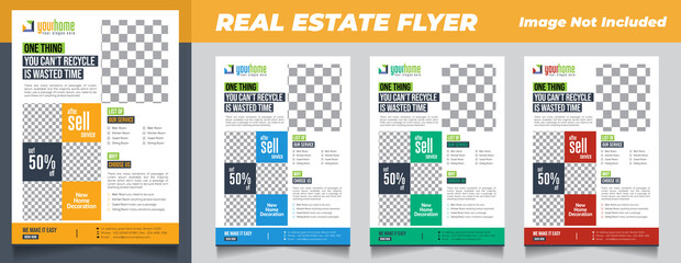 Real Estate Flyer Layout with Blue, Green And Red Accents Vector Design