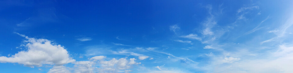 Panorama sky with beautiful cloud on a sunny day. Panoramic high resolution image.