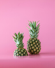 Pineapple fruit isolated on pink background. Healthy lifestyle concept.