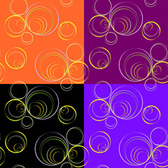 Set seamless geometric pattern stylish, multicolor circles of bright fluorescent colors on different backgrounds, design of clothing fabric, wrapping paper, packaging, tablecloths, wallpaper, cover