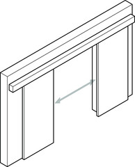 Line drawing of a double surface sliding door.