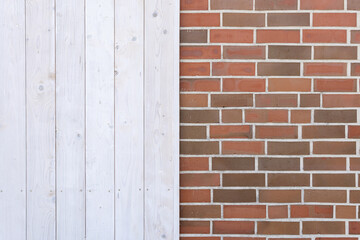 Red Brick Wall with White Wood Planks