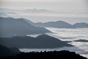 fog over mountains landscape view from top