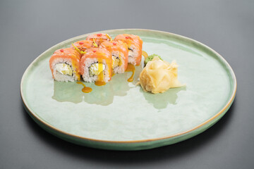 Japanese food menu. roll Philadelphia with salmon