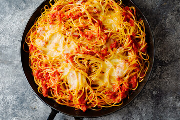 pan of  rustic italian cheesy baked pasta
