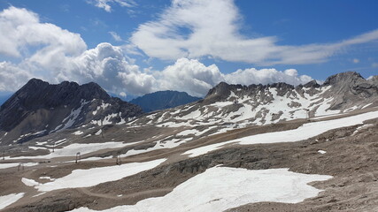 Climate change in the mountains of the Alps. The glaciers are melting due to global warming. Ski...