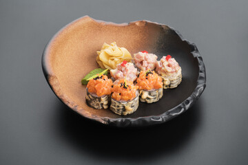 Japanese food menu. roll set on a plate