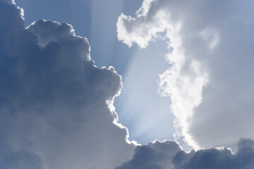Stormy rain big fluffy clouds. Dark sky. Natural scenic abstract background. Weather changes...