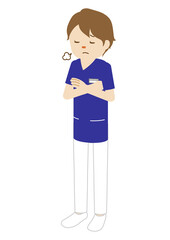 Illustration of a female medical worker (radiologist sighing with her arms crossed)