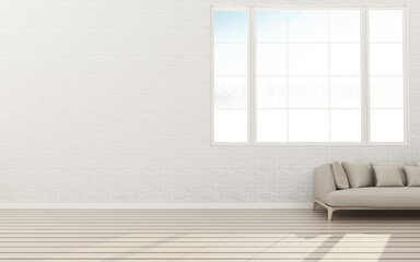 Brick wall and wood floor in living room.Comfort space with background. -3d rendering