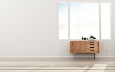 Empty room with wooden cabinet. vintage interior design. -3d rendering