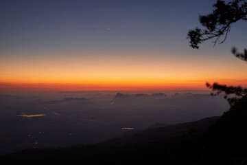 A sunshine lighted in the morning show the urban far always behind the mountain at Phu Kradueng.
