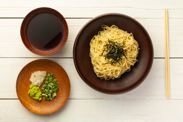 Japanese cold ramen noodles or 