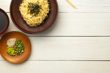 Japanese cold ramen noodles or 