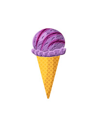 Blackberry ice cream cone. Design template for AD, promo, menu, flyer. Vector illustration cartoon icon isolated on white background.